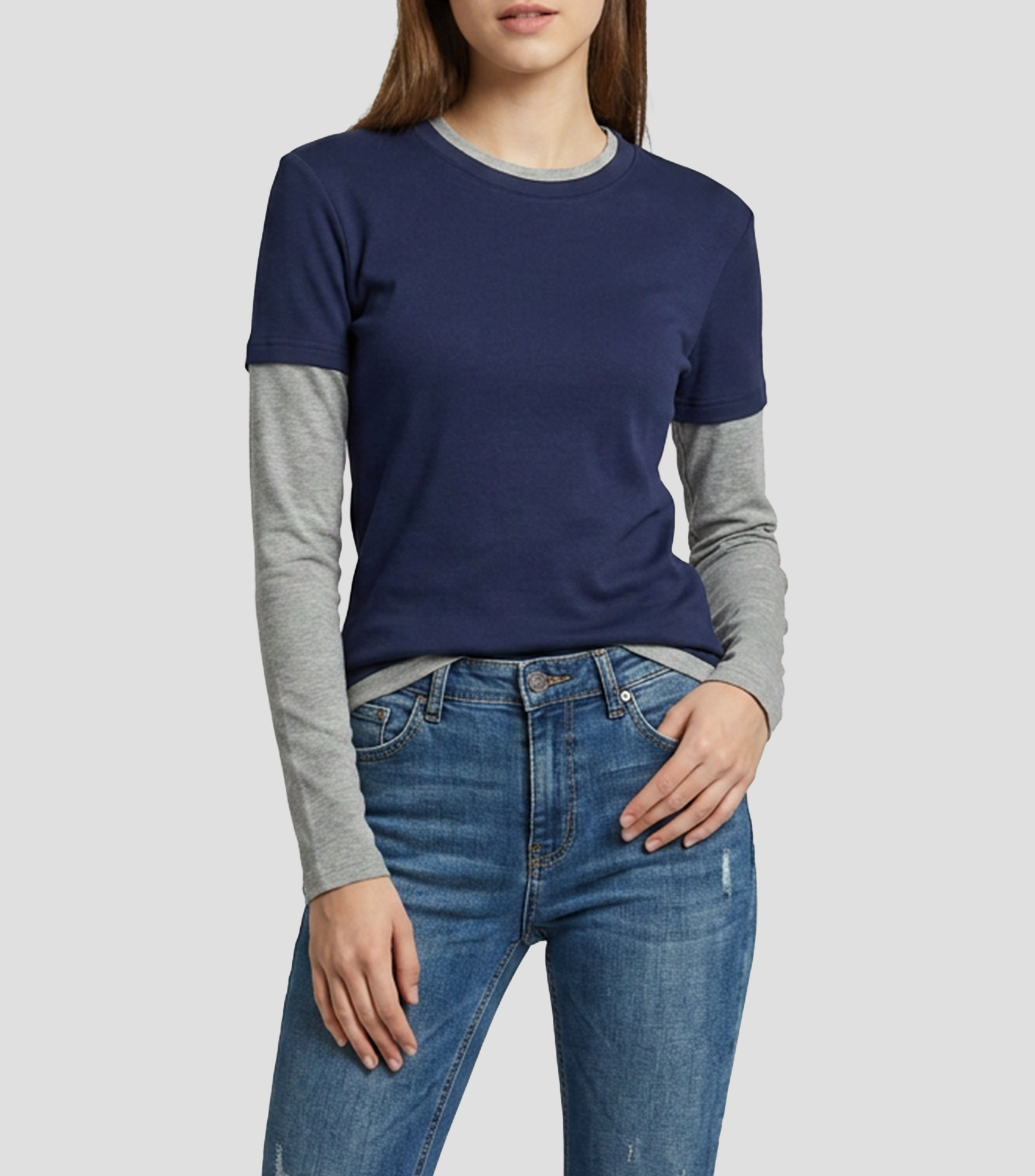Playera cuello redondo manga larga lisa Mujer